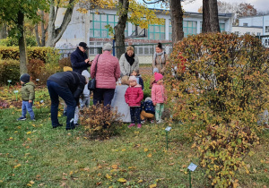 Przedszkolaki z dziadkami nasadzają rośliny.