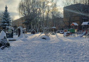 Ogród w zimowej scenerii.