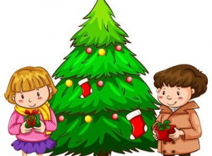Dzieci i choinka.